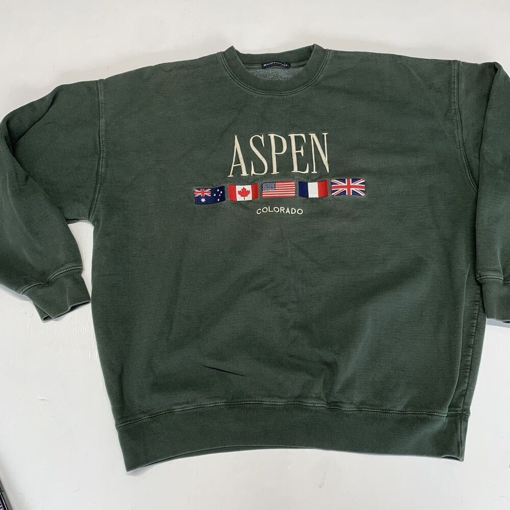 Brandy Melville Embroidered Aspen, Colorado Multi Crewneck Green L/XL Oversized